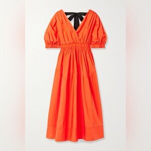 Self-Portrait Orange Cotton Poplin Bow-Back Midi Dress Size 8
